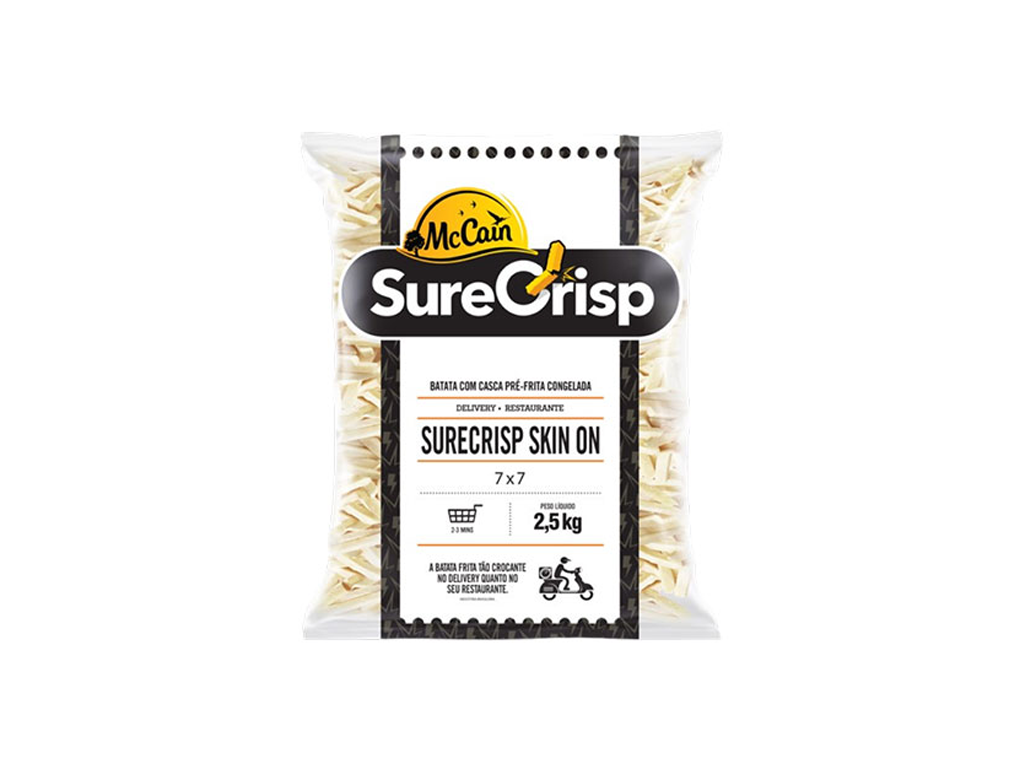 BATATA PALITO CONGELADA PRÉ FRITA 7 MM SURECRISP SKIN ON MCCAIN 2,5 KG (CX 5 PCT)